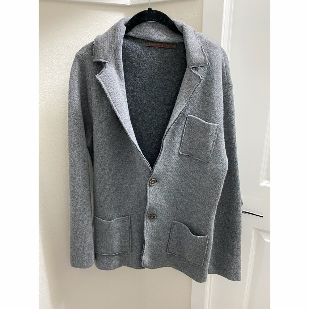 Men's Gray Button-Front Cardigan Blazer